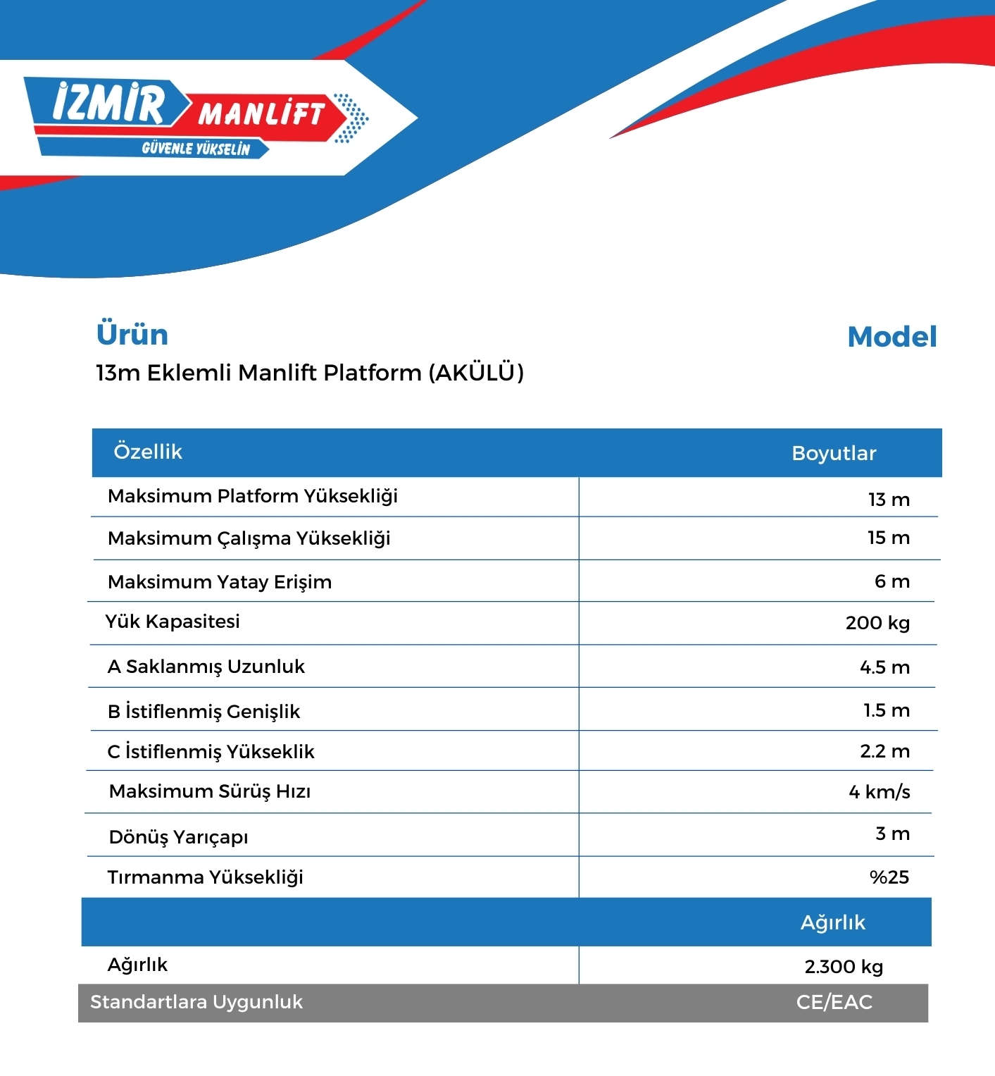 13m Eklemli Manlift Platform (AKÜLÜ)